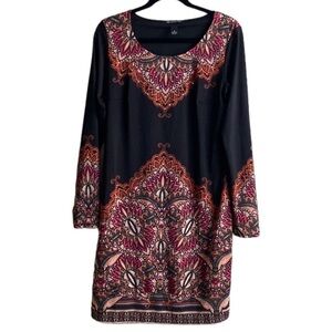 INC International Concepts Black Printed Long Sleeve Mini Short Dress size M